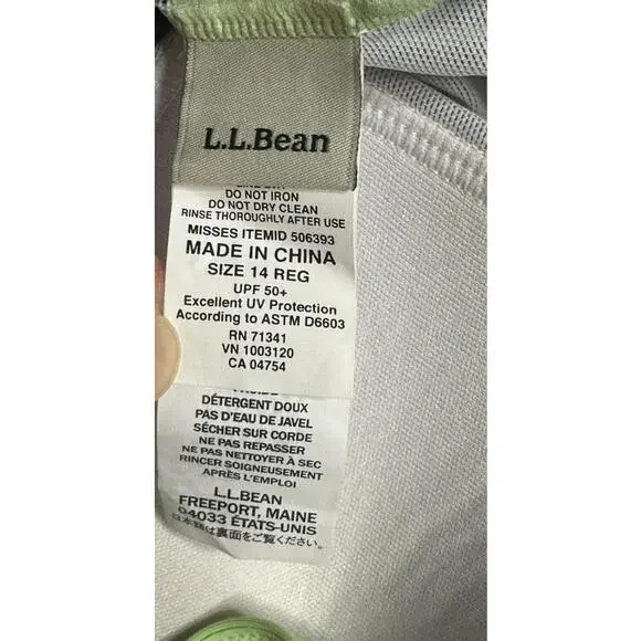 LL Bean One Piece Size 14 Green Blue Leaf Print Tank Swimsuit UPF 50+ New - Picture 3 of 4